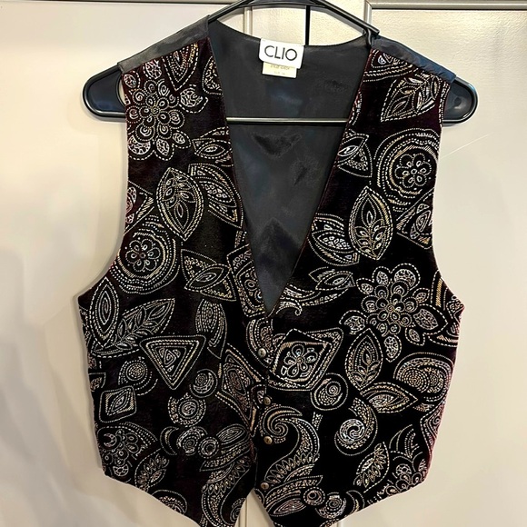 Clio Jackets & Blazers - Clio Petites Vintage 80s Black Sparkle Velvet Formal Vest sz small